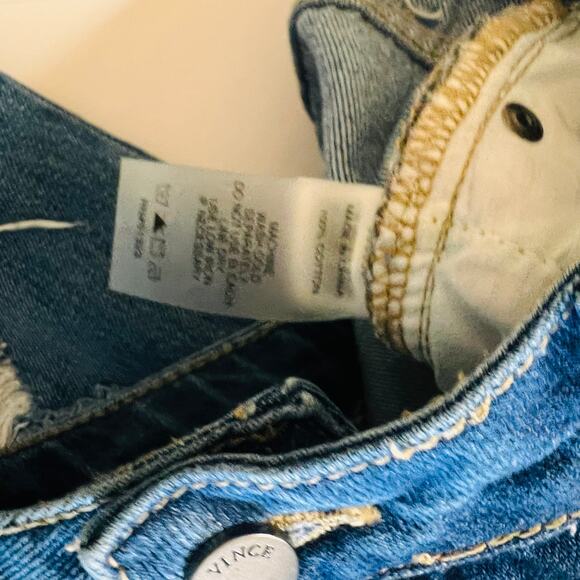 Vince Camuto Distressed Tapestry High Rise Straight Leg Crop Jeans Size 31 - Picture 6 of 12